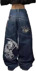 Jeans dark de pierna ancha con estampado