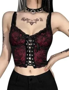 Crop top Y2K gótico negro con encaje