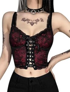 Crop top Y2K gótico negro con encaje