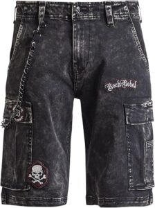 Shorts vaqueros grises con cadena y parches