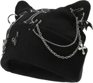 Gorro gótico negro con orejas