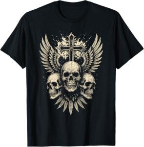 Camiseta negra con calavera y alas de cruz