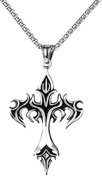 Cadena con crucifijo de fuego plateado