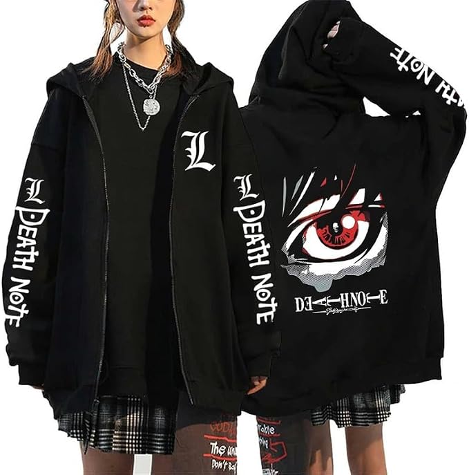 Sudadera negra Death Note con cremallera y manga larga