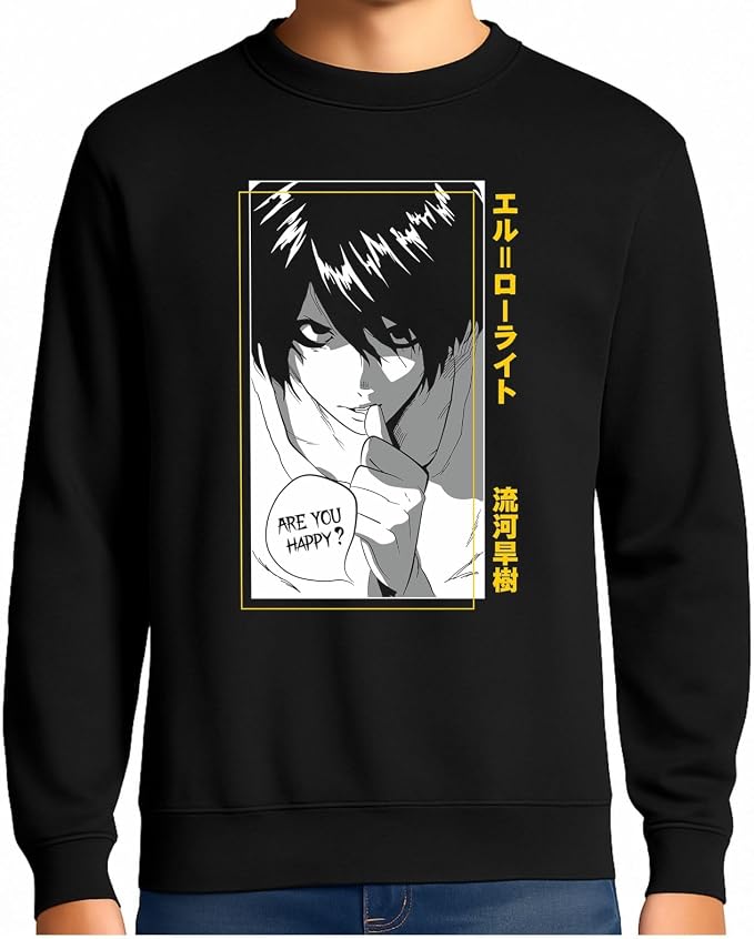 Sudadera negra sin capucha con L de Death Note