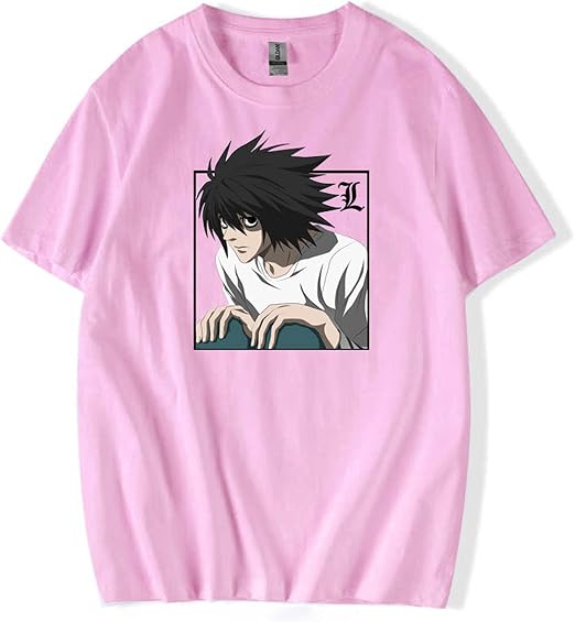 Camiseta rosa de manga corta con L de Death Note