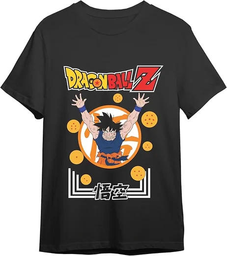 Camiseta negra Dragon Ball Z con Goku y bolas de dragón